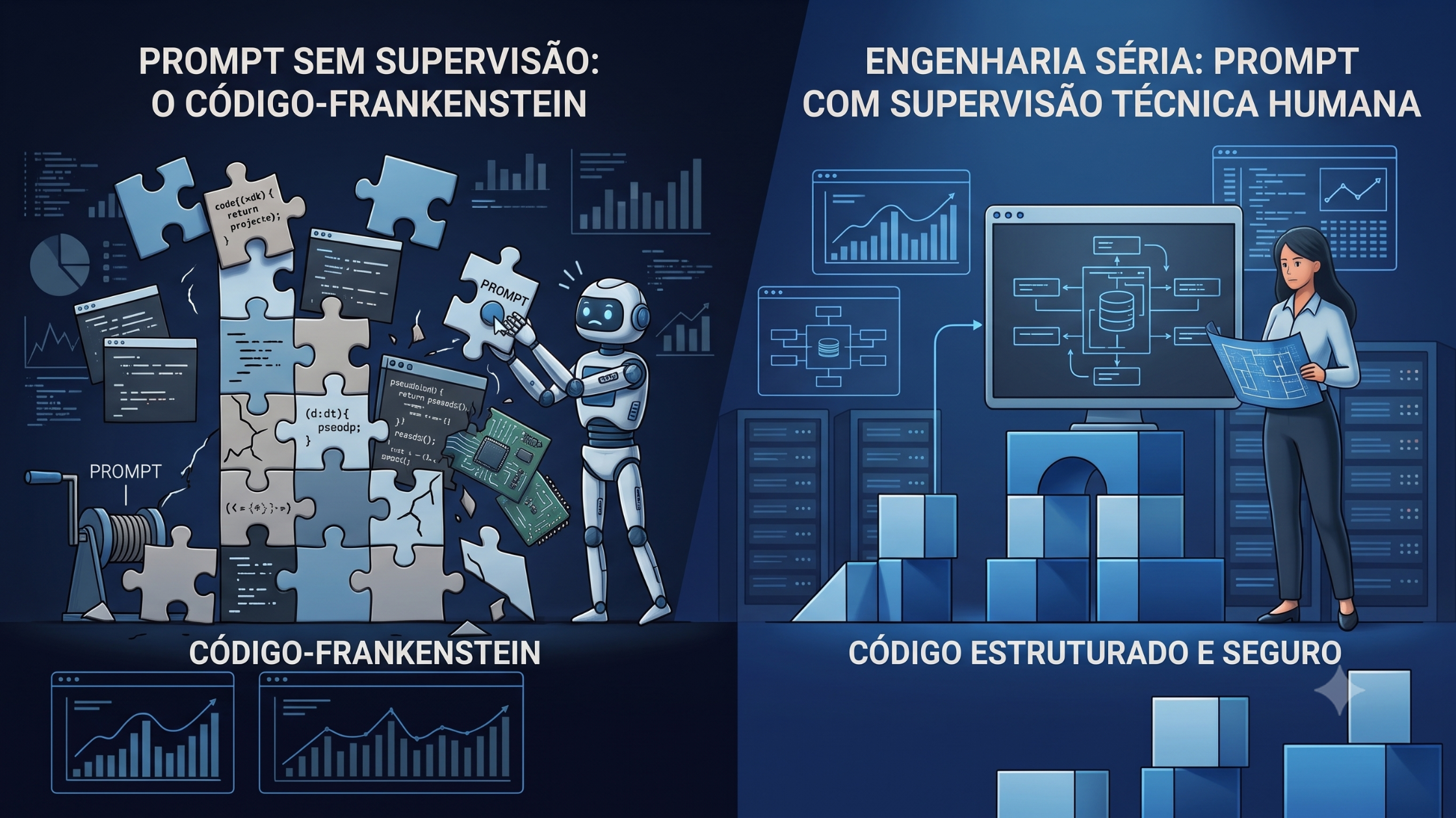 O Preço Oculto da IA: Por que o Código por Prompt Vira um Frankenstein sem Engenharia de Software Séria